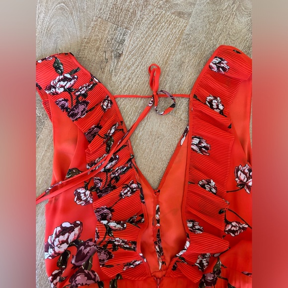 Lulu’s Loved By You Red Orange Floral Pleated Chiffon Maxi - Picture 11 of 13